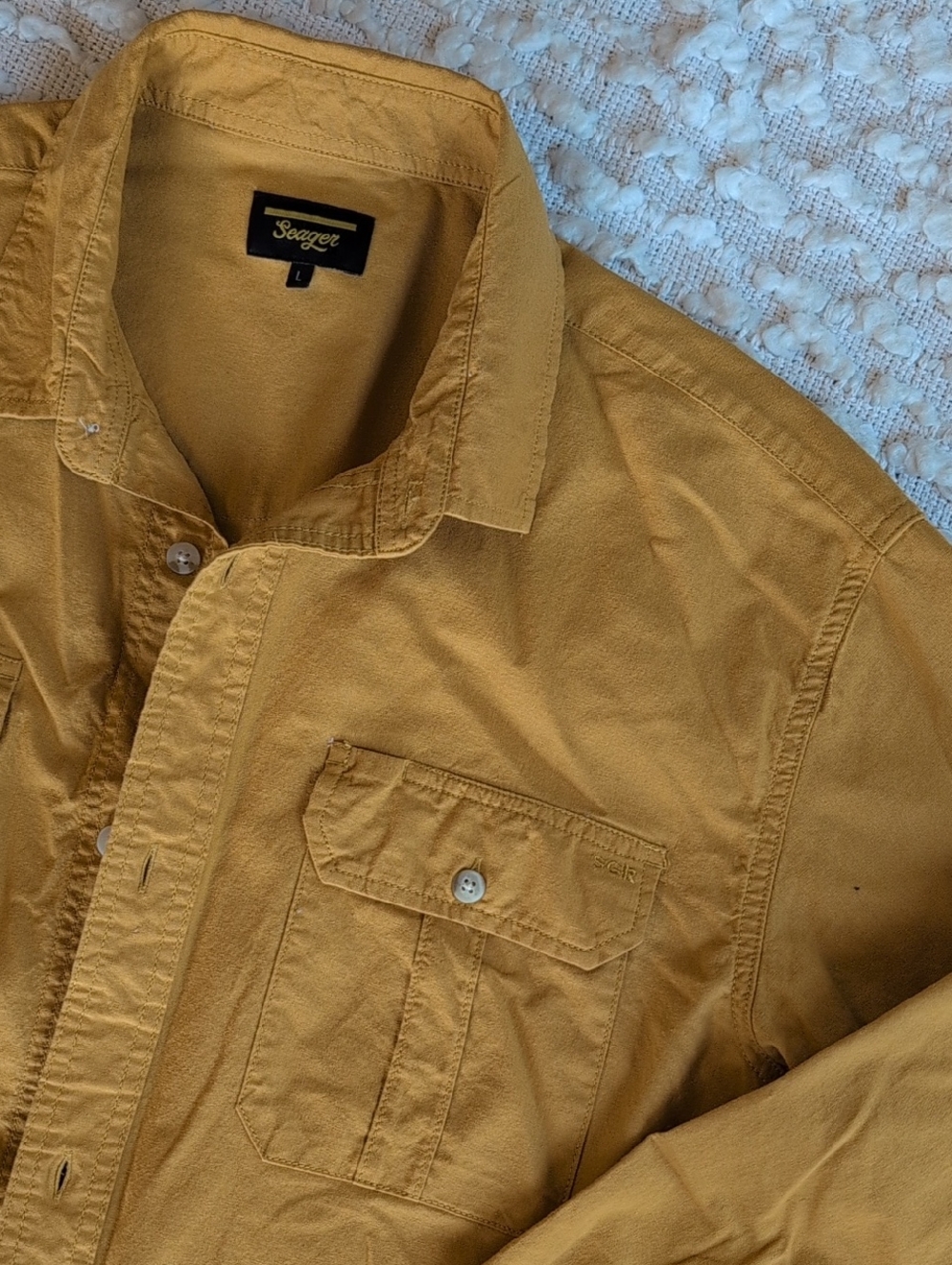 Seager Chief Long Sleeve Overshirt Washed Amber Gold 100% Cotton Button Up